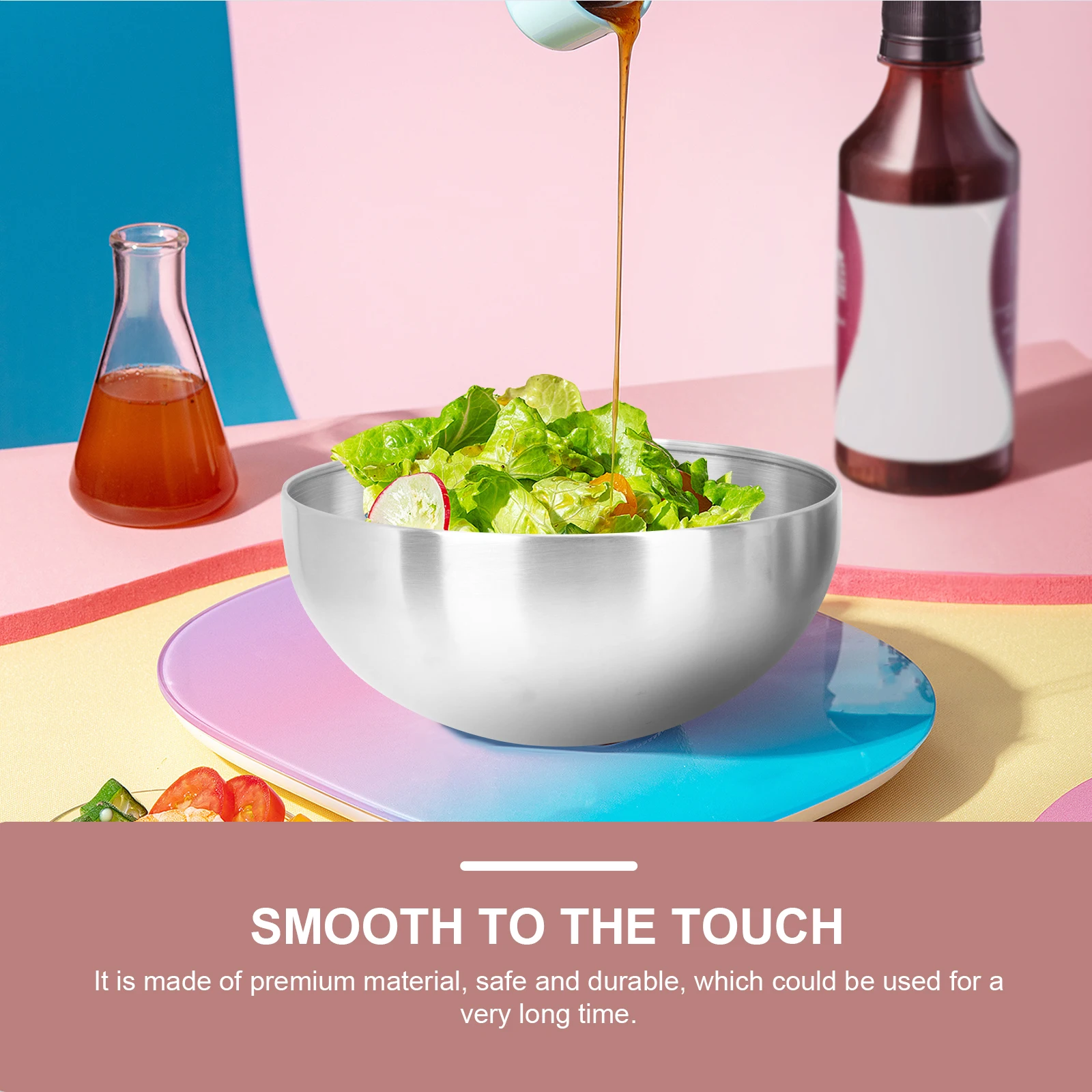 

Premium Salad Set Stainless Steel Kitchen Dessert Bowl Thick Easy Clean Multi-Function Serving Bowls for Family Party