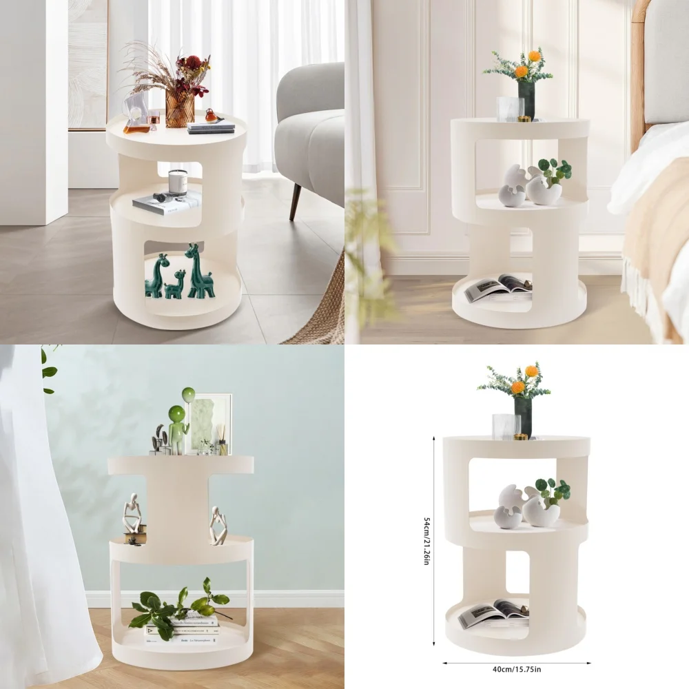 

Café TablesModern 3 Tier Round Side Table for Sofa Bedside Coffee Table Organizer White