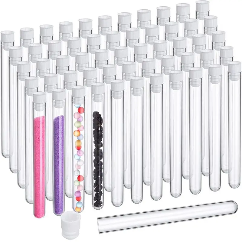 HITL 100Pcs Clear Test Tubes with Lids 25 Ml Plastic Tube 16 X 150 Mm Plastic Vials for Scientific Experiments Party Supplies