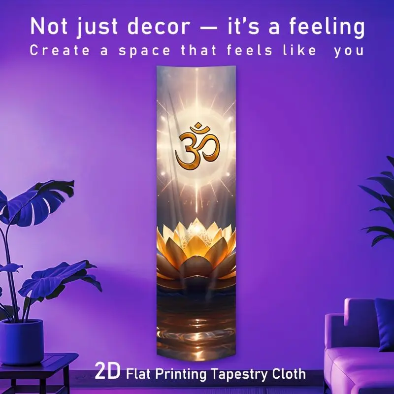 VIKAMA Amber Om Lotus Flower Sacred Mindfulness Vertical Tapestry Zen Long Wall Decor Home Accent Elegant Soft Durable Cozy Gift