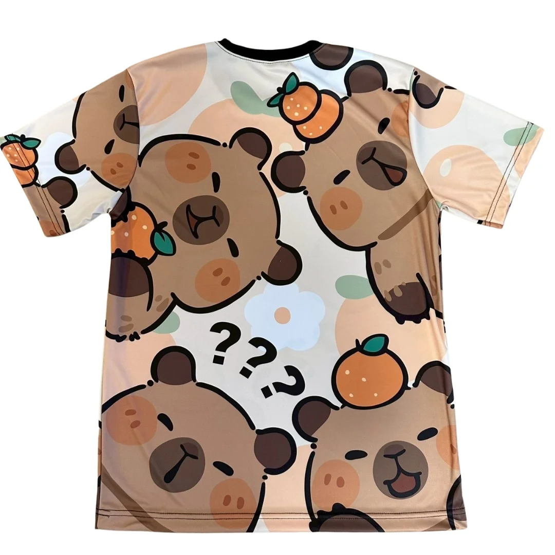 Cartoon Orange Children's Full Print Short Sleeve T-shirt Cute Dolphin Print Male and Female Couple Parent Child Round Neck Top