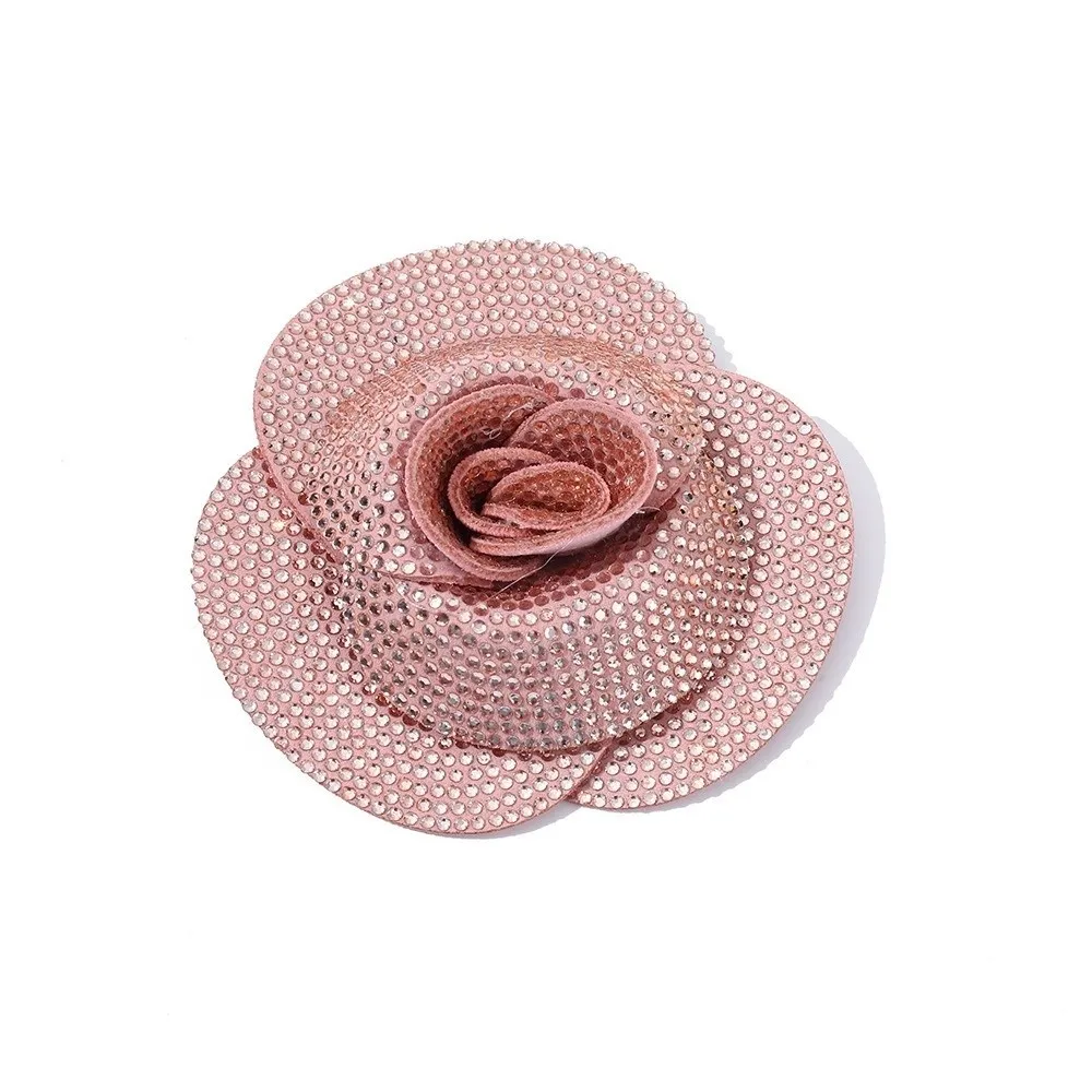3D Design Rhinestone Flower Patches Self-Adhesive Option Metallic Base Fabric Embellishments Sewing Supplies Flower Shape