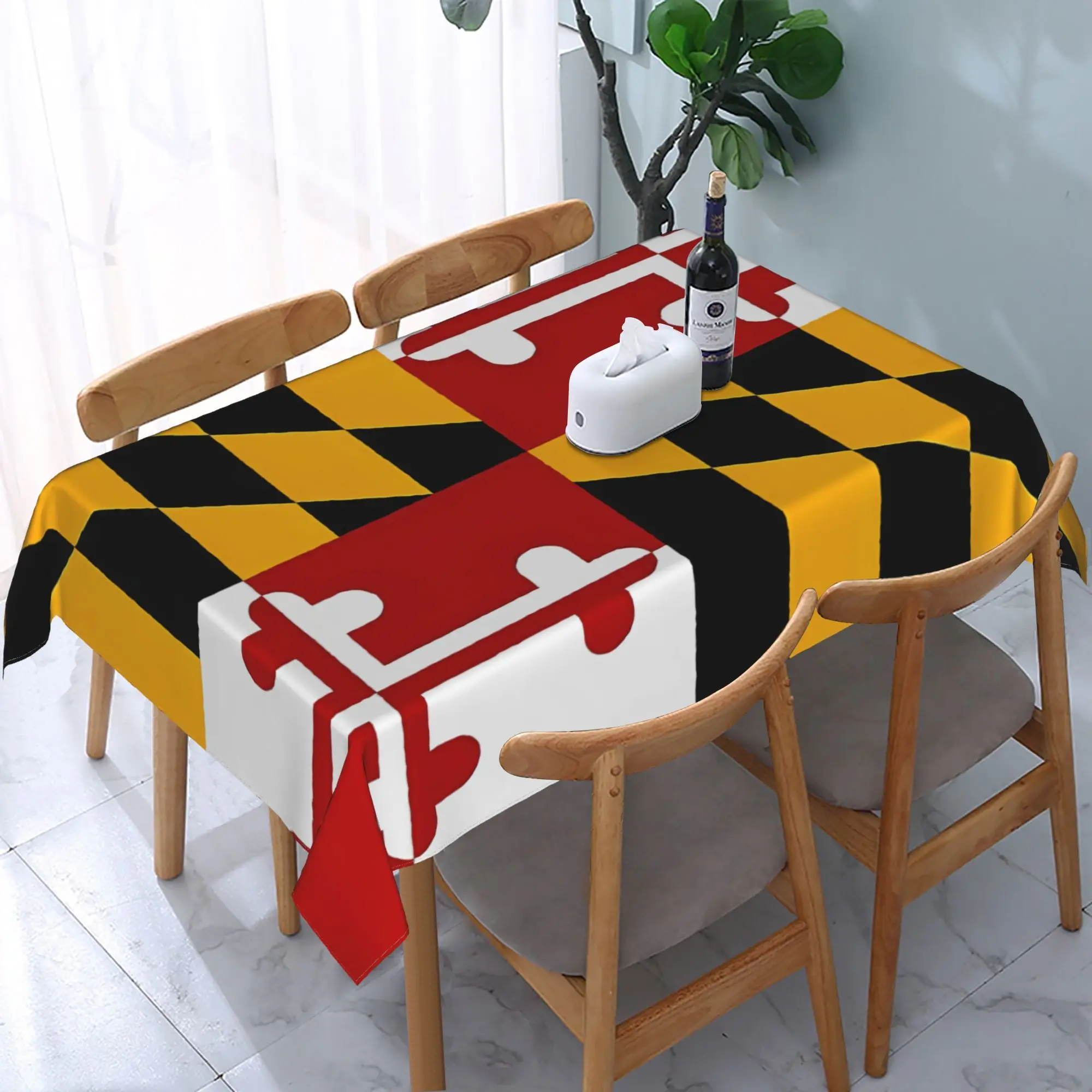 Maryland Flag Tablecloth, Red Yellow Black White Maryland State Flag Print Rectangular Table Cover for Dining Kitchen Home Decor
