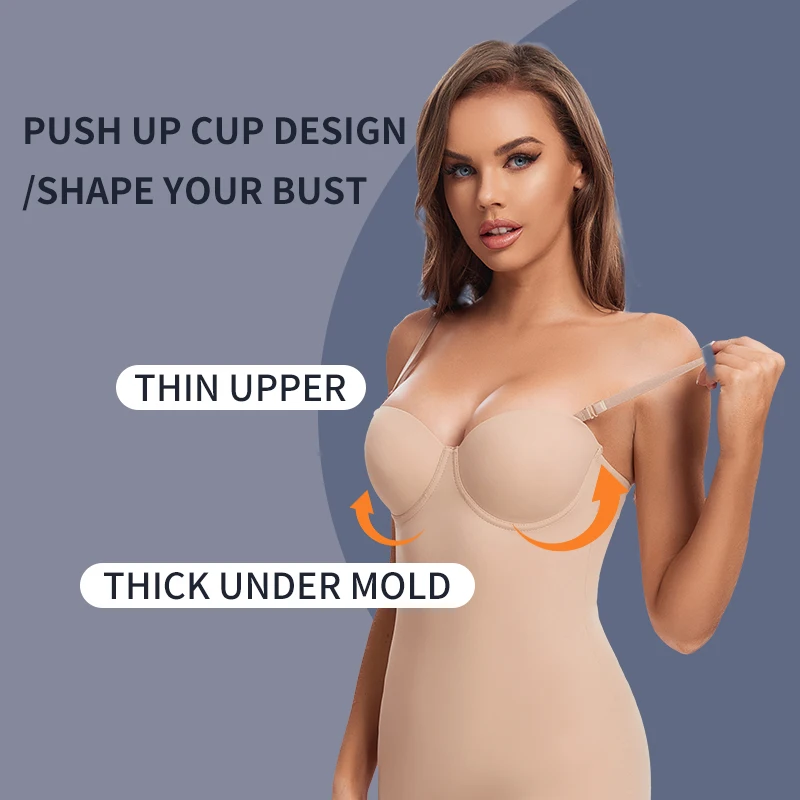 WECHERY-Coxa Comprimento Stretch Shaper Vestido para Mulheres, Tubo Shapewear, Controle Party, Slip Underwear, Sexy Strap Underdress, Nude Black