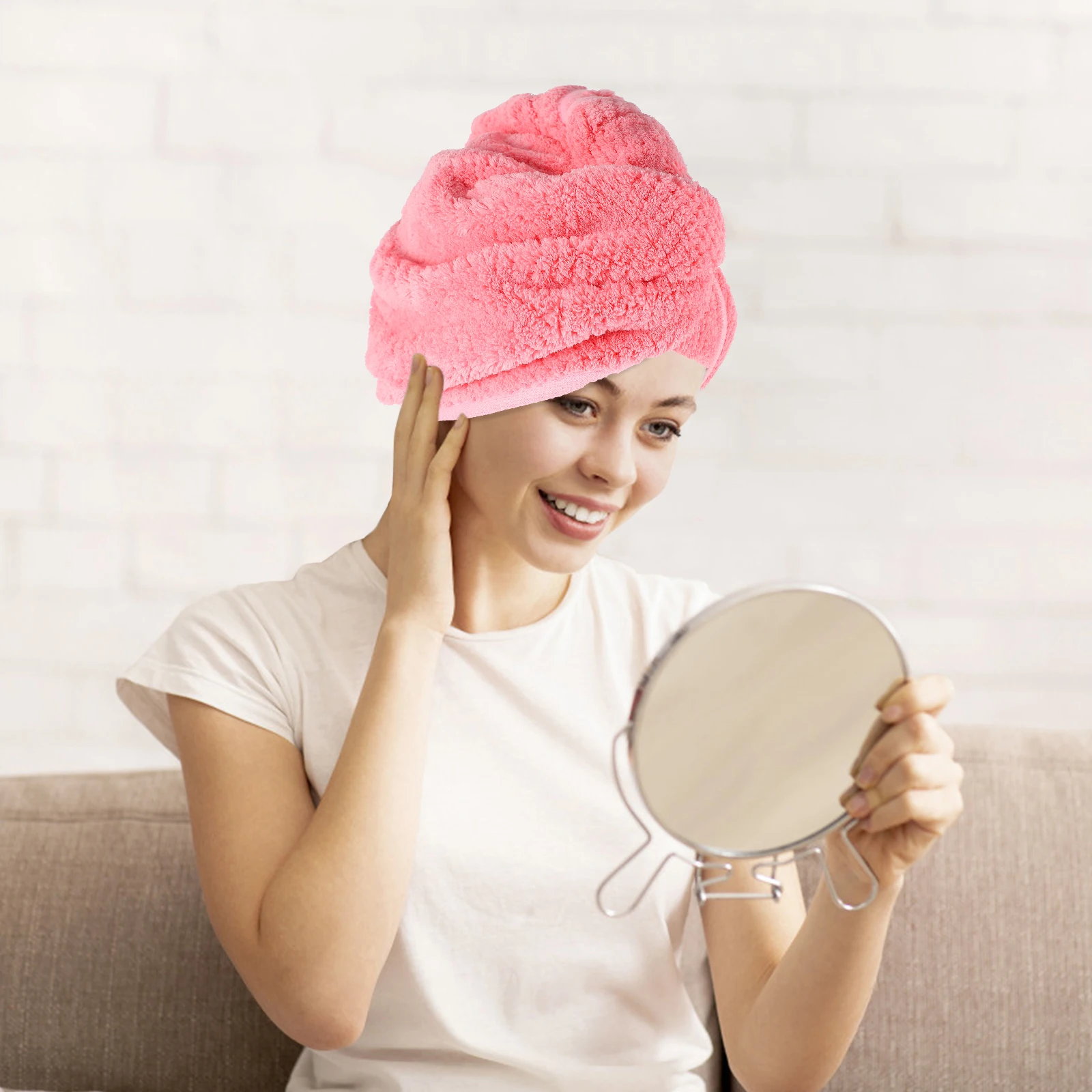 

Coral Fleece Dry Hair Cap Pink Bathing Hat Salon Hair Towel Wrap Quick Drying Bathroom Accessories Portable Lightweight