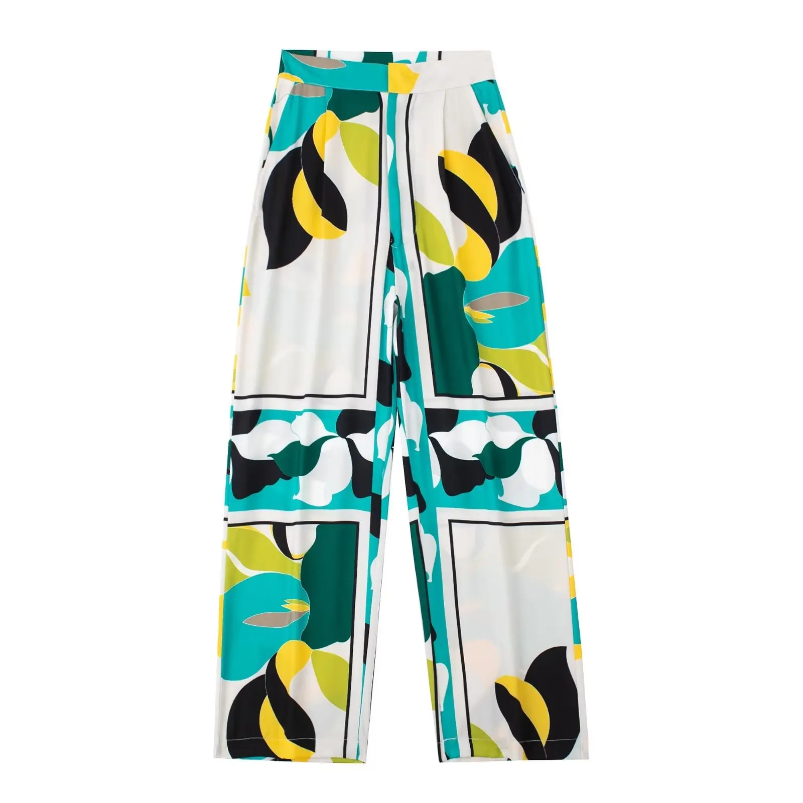 Fashionable Women's Retro Print Wide Leg Pants 2025 New Style Ladies' Bottoms Polyester Fiber 100% Printed Design