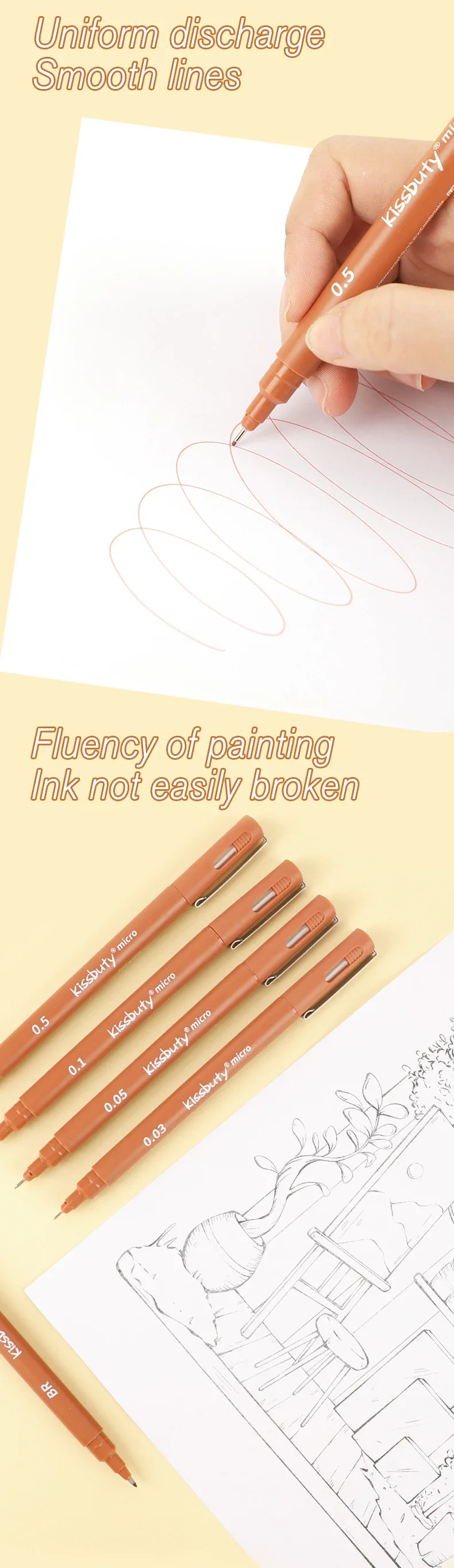 5 Stück farbige Mikrostift-Fineliner-Stifte, hochwertige Pigment-Liner-Multiliner-Augival-Tinte, mikrofeiner Stift, zum Skizzieren, Zeichnen – Detail 5