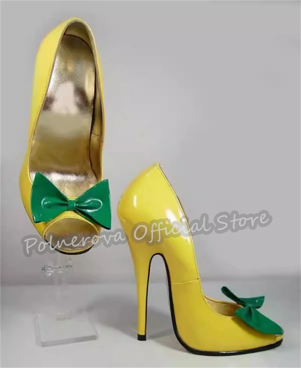 

Sexy 13Cm Super High Heel Peep Toe Women Sandals Mixed Color Butterfly-Knot Shallow Pumps Lady Party Dress Gladiator Shoes