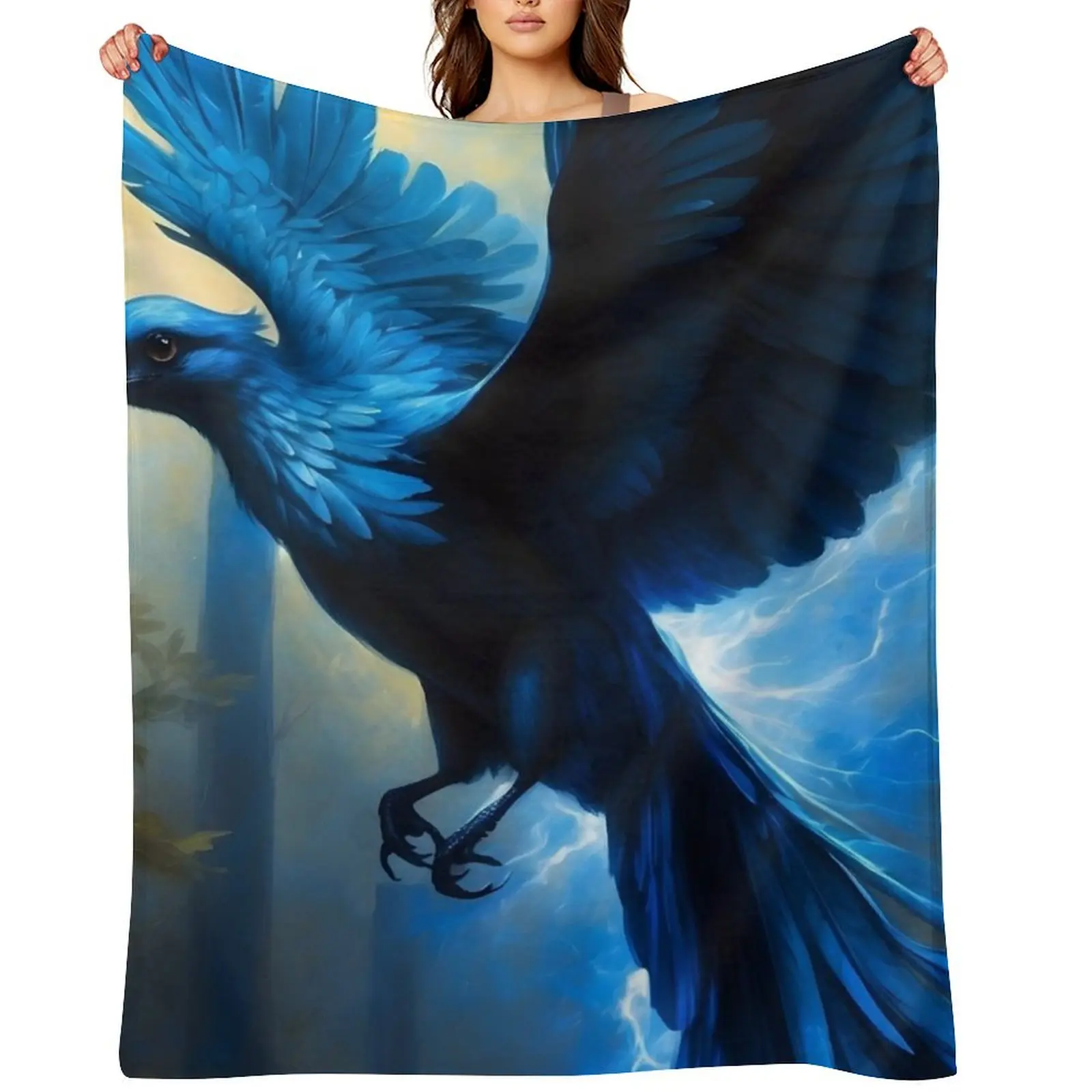Glowing Blue Bird in Flight Throw Blanket Tourist Thin Plaid bed plaid Furry Blankets