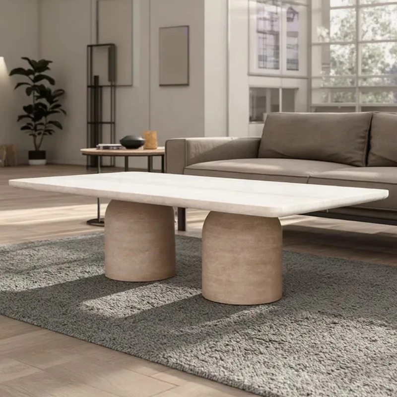 Customized Modern Luxury Living Room Coffee Table Villa Dining Table Extendable Rectangular Travertine Limestone