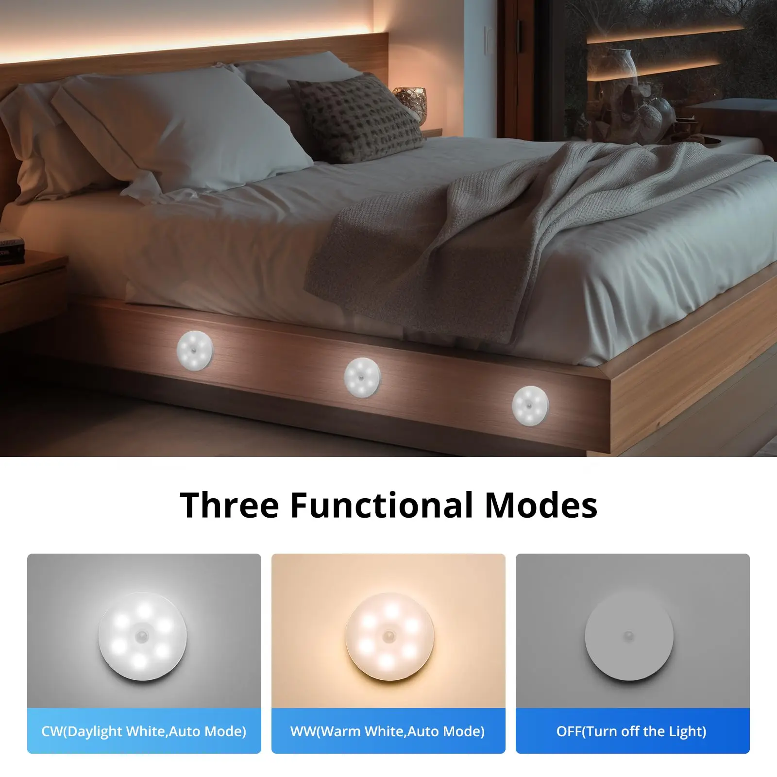 LED Closet Lights Motion Sensor Night Light USB Rechargeable Battery Operated Magnetic Under Cabinet Lamp for Kitchen Bathroom