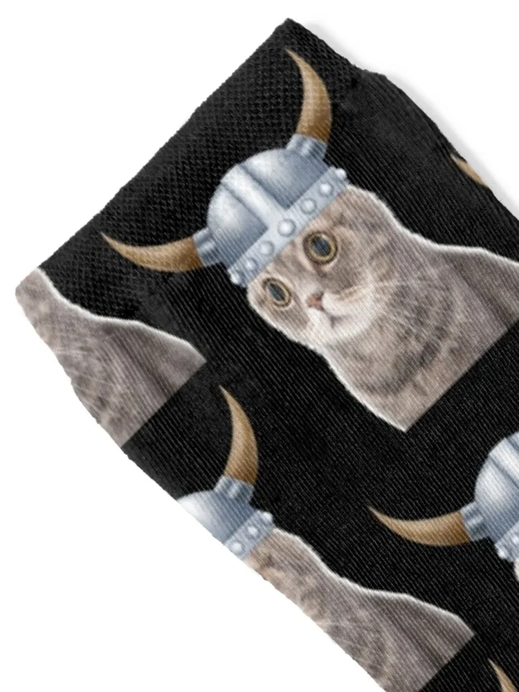 Funny Viking Kitty Cat Pussy Helmet with horns Shield Hat Funny Cute Socks hockey cool Men Socks Luxury Brand Women's