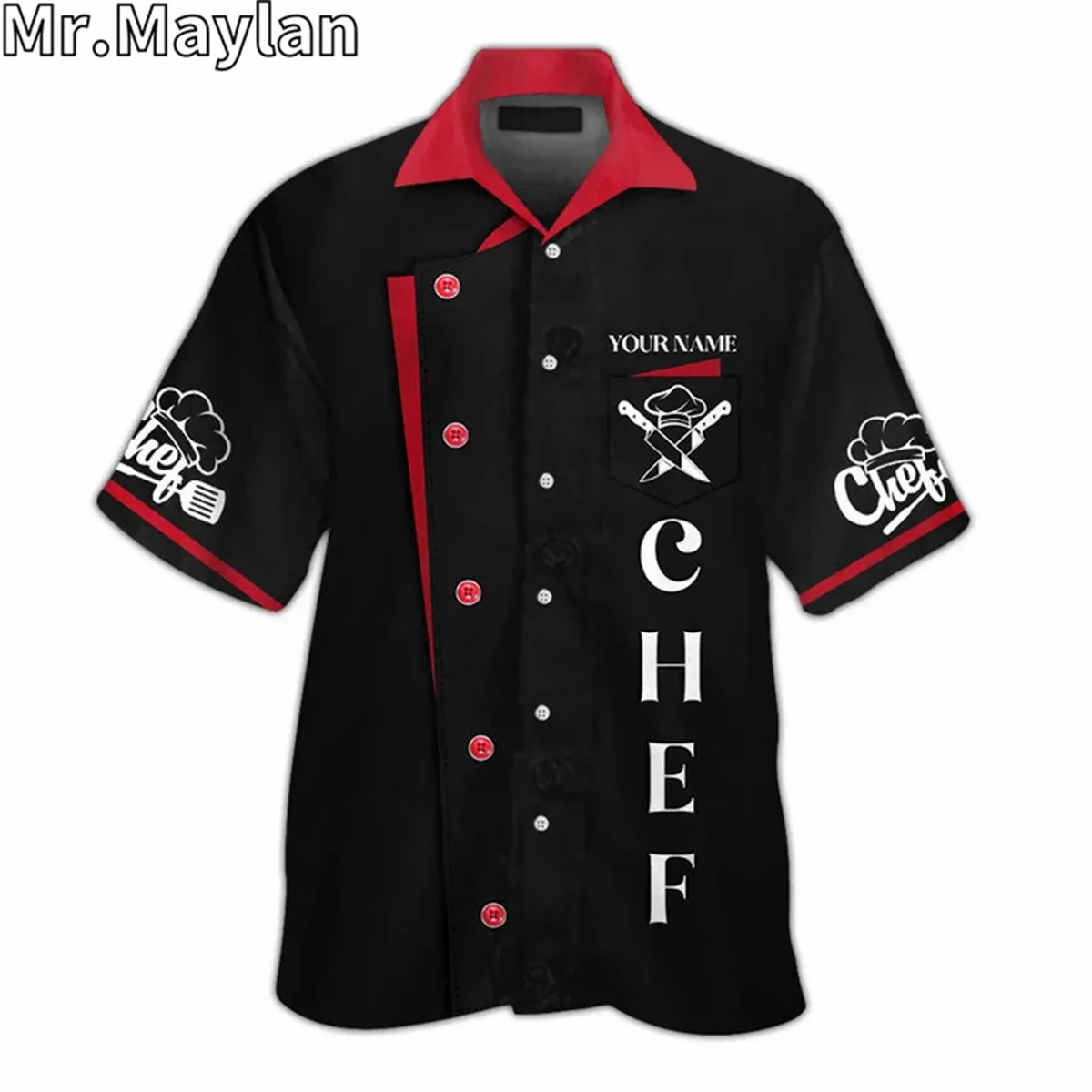 

CUSTOM NAME CHEF UNIFORM CHEF KNIVES 3D Hawaii Shirt Men Summer Short Sleeve Tee Men Shirts 2024 Oversized 5XL Chemise Homme -44