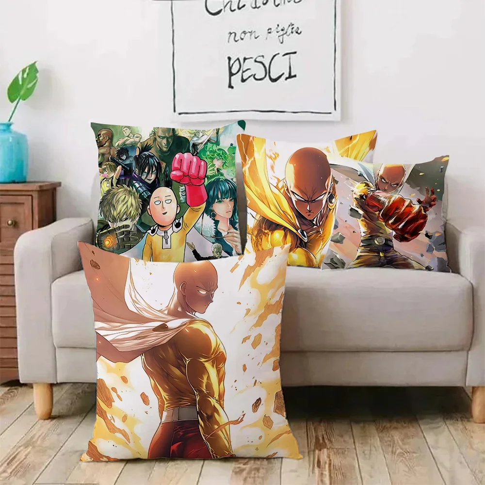 One Punch Man Anime Pillow Covers Cartoon Sofa Decorative Home Double-sided Printing Short Plush Cute Cushion Cover