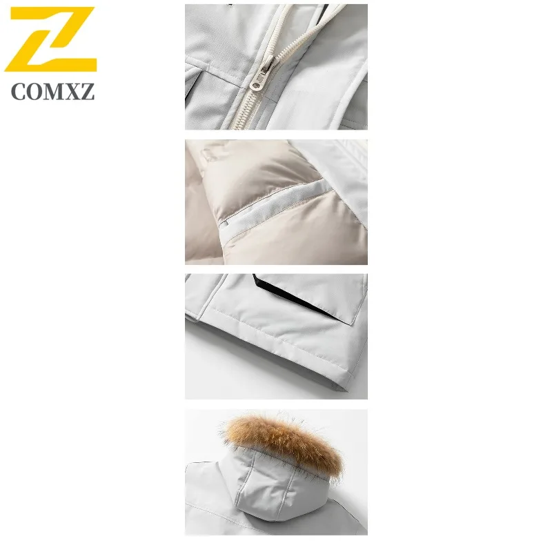COMXZ Premium Mens Down Jacket Casual Hooded Outdoor Mountaineering Anti-Cold Parka Hiking Travel Comfortable Winter Trench Coat