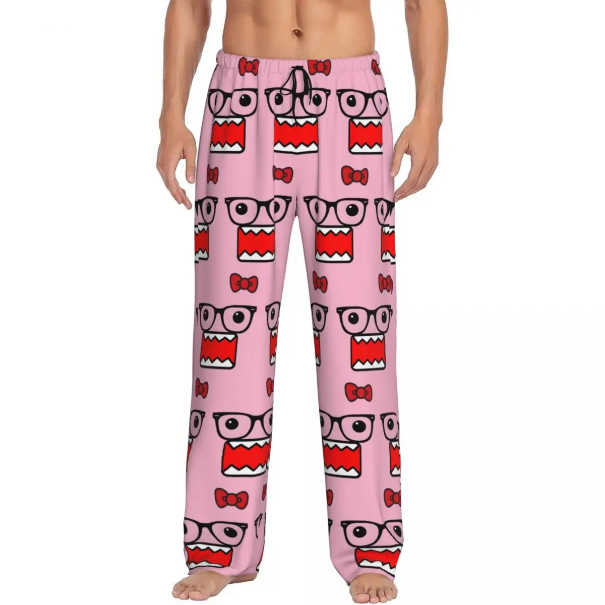 Custom Domo Kun Pajama Pants Men Anime Lounge Sleep Stretch Sleepwear Bottoms with Pockets
