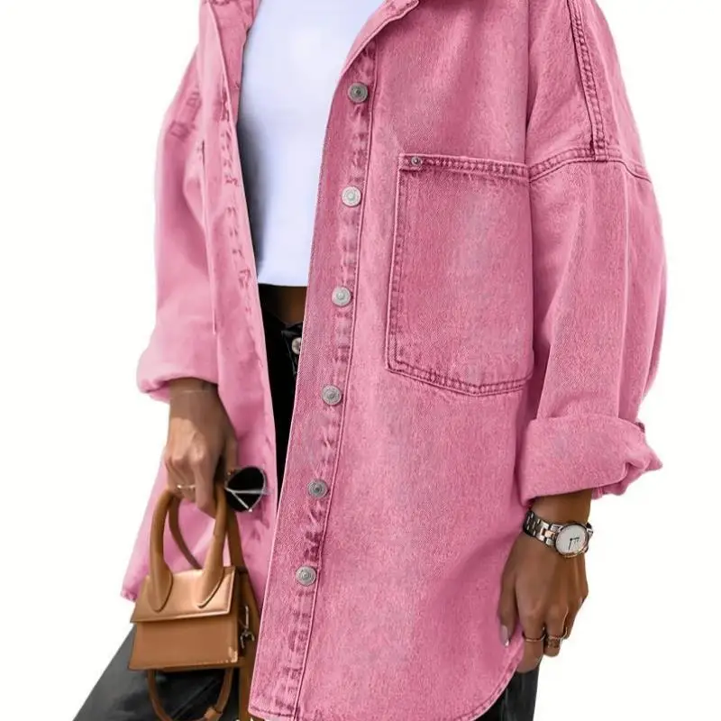 

Women's Long Denim Jaet 2025 Button Casual Jaet Special Wide Fit ort Length Collar Trendy Youth Sle Autumn Wear