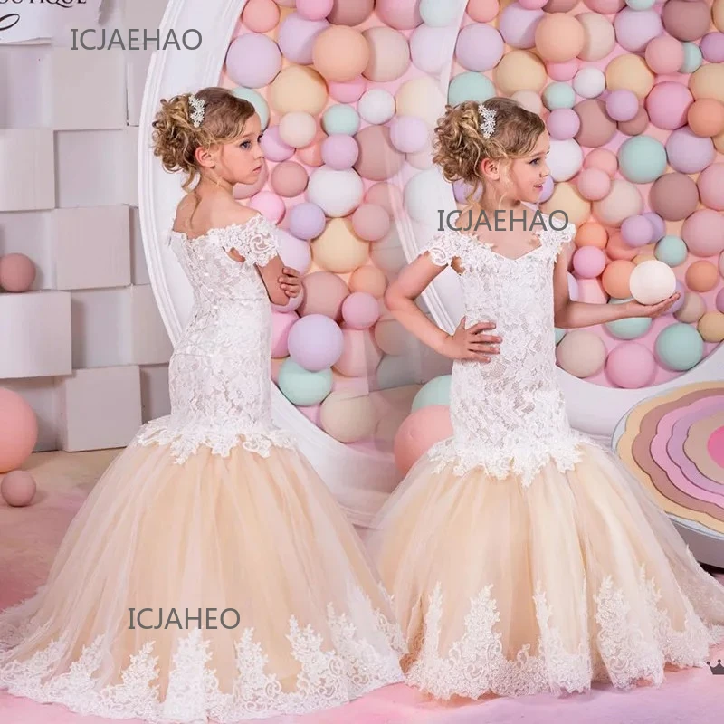 Baby Flower Girl Dress Kids Lace Long Evening Children Dresses for Wedding Bridesmade Prom Mermaid Frock Party Formal Ball Gowns