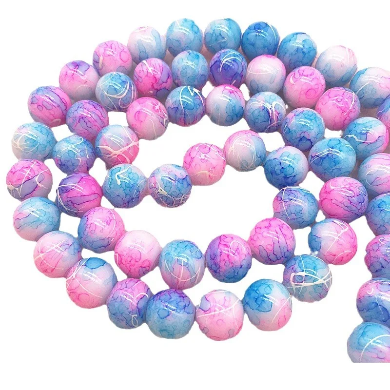 New Wholesale 4/6/8/10mm Glass Beads Round Loose Spacer Beads Pattern For Jewelry Making DIY Bracelet Necklace