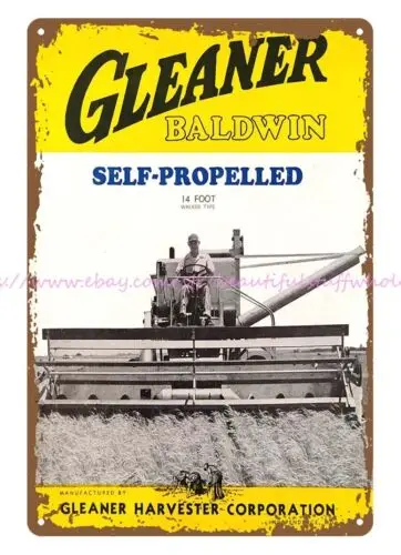 1950s GLEANER BALDWIN SELF PROPELLED COMBINE metal tin sign farm house art