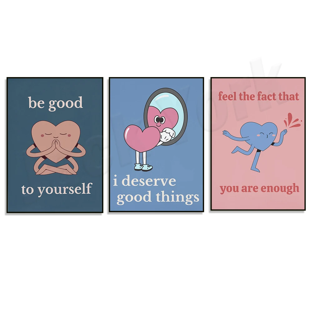 Self love vintage wall art, inspirational print, aesthetic poster, positive quote print, positive quote, cartoon poster