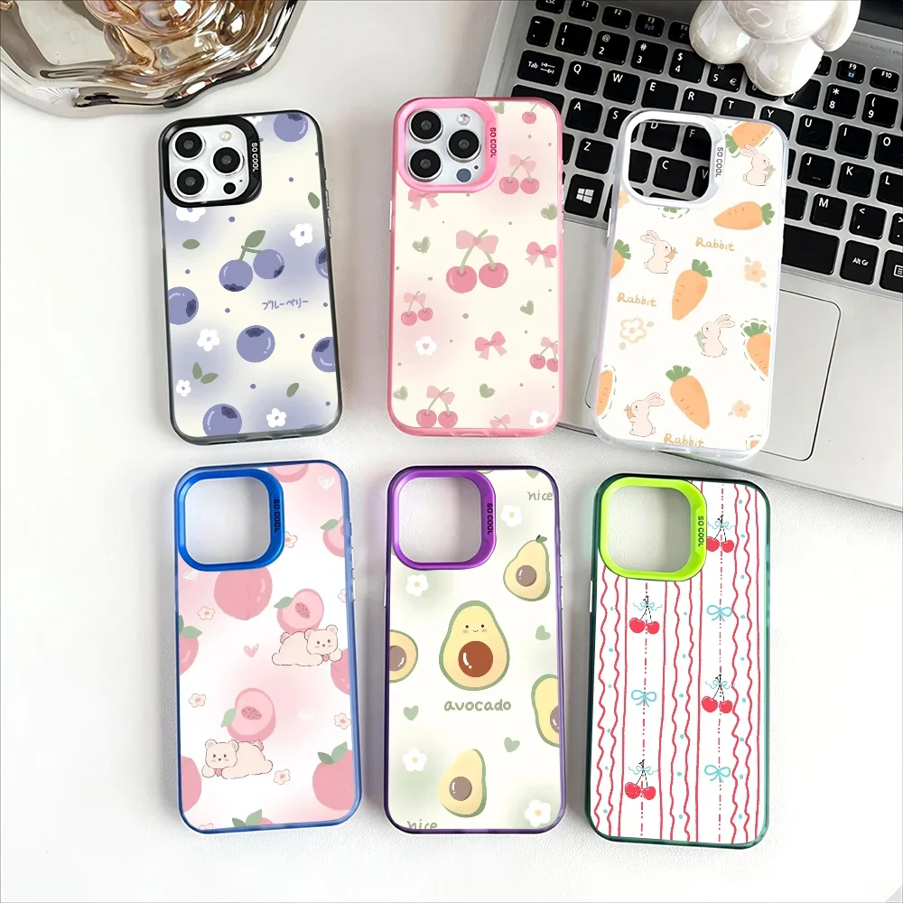 เคสโทรศัพท์ลายผลไม้ สำหรับ Apple 11 12 13 14 15 16Pro Max Plus ป้องกันการกระแทก พร้อมชุบเคลือบ