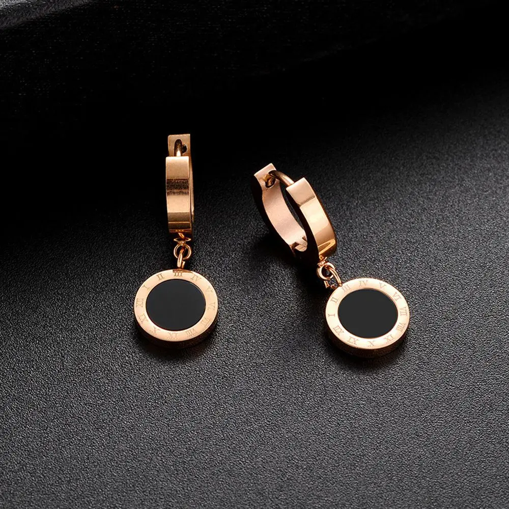 Elegant Fashion Jewelry Titanium Steel Circle Zircon Roman Digital Korean Style Earrings Women Earrings Eardrop Dangle Earrings