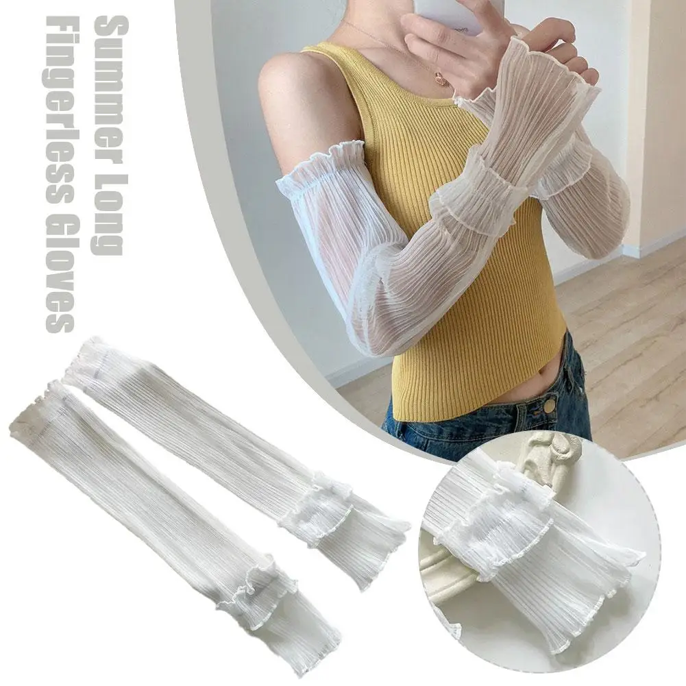 Summer Long Fingerless Gloves Women Sun Protection Gloves Lace Sleeve Mesh Arm Breathable Thin Sleeves Uv Lady Mittens Suns