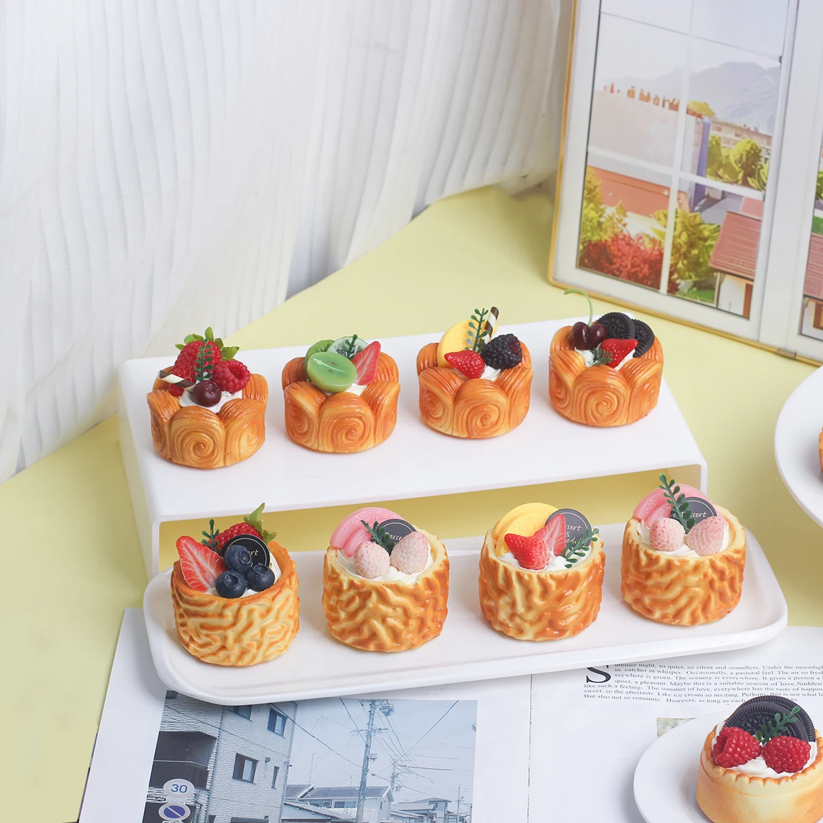 3/4PCS New Faux Cream Fruit Mini Well Kitchen Window Decoration Refrigerator Magnet Decoration Party Dessert Display