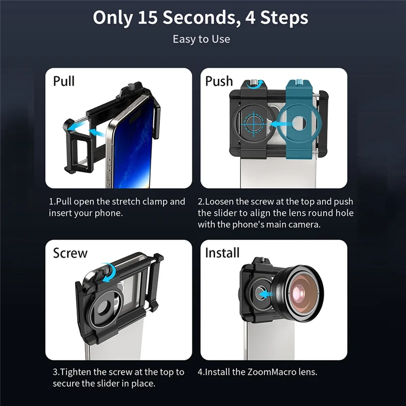 

LBER ZM100MM Объектив с зумом Макро 20-кратный объектив Телеобъектив Макро-лупа + заполняющий свет для макрообъектива 3 цвета 5 уровней 2700K-6500K для телефона