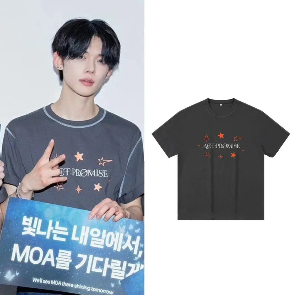 kpop 2024 Txt ACT Pentagram Tour Concert Y2K T-Shirt Top Cotton Loose Short Sleeved Hip Hop Wrap Harajuku Casual Summer Top Tee