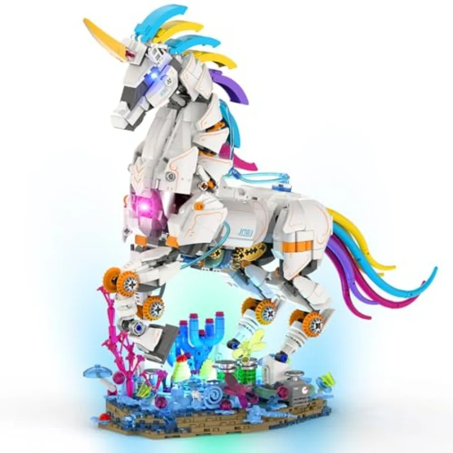 

Rainbow Unicorn Model Building Set for Adults - Cool Horse Animal Model with Light STEM Toy Building Set Home Office Decor Crea