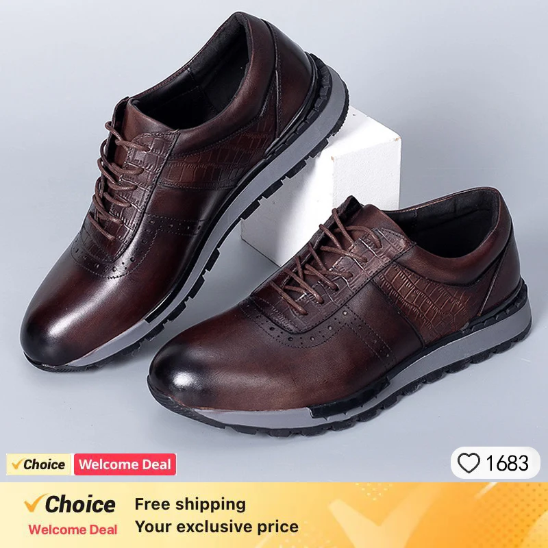 Casual Leather Men\'s Shoes Lace Up Comfortable Non-Slip Sole Brogue Sneakers Wedding Date Prom Men\'s Premium Leather Shoes.