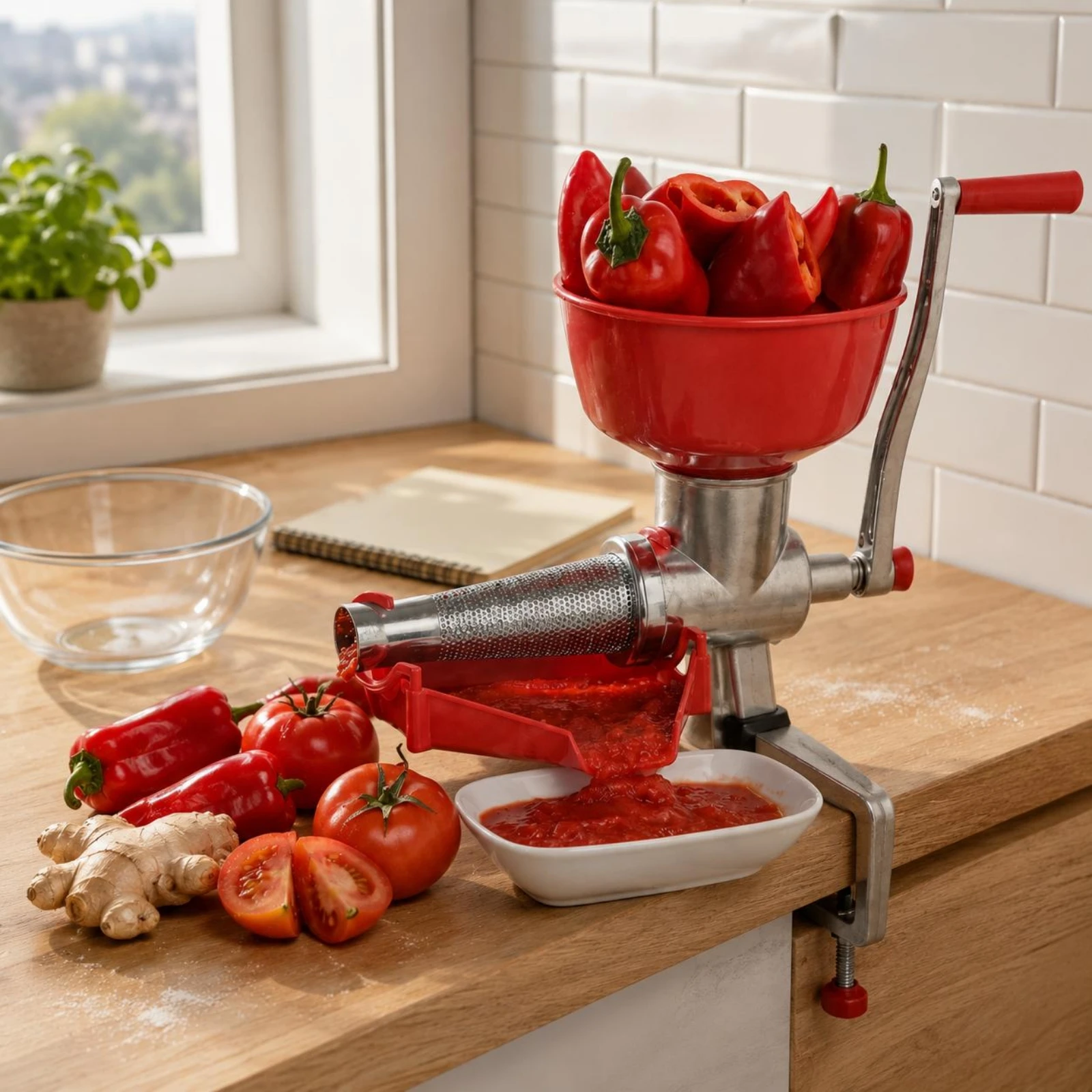 Hand Crank Juicer Perforated Strainer Tomato Juicer Kitchen Tool Red Grip Even Juice Results