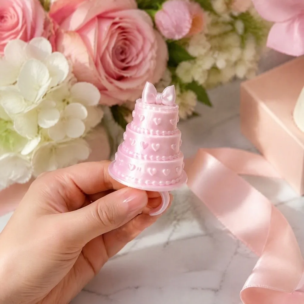 Romantic Elegant Mini Candle Ring Bow Knot Cute Birthday Cake Ring Lightweight Unique 3D Printing Ring Photo Props