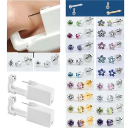 Piercing desechable esterilizado para la nariz y la oreja, dispositivo de seguridad sin dolor, bisel estéril, flor de cristal, joyería corporal, 1 unidad
