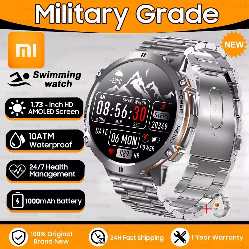 

Смарт-часы Xiaomi 2026 New Outdoor Military 1000 мАч для мужчин, водонепроницаемые до 10ATM, с компасом, альтиметром, HD-экраном, Bluetooth-звонками, спортивные смарт-часы