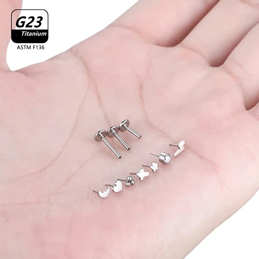 1/10PCS F136 Titanium Piercing Studs Small Labret Korean Fashion Pin Earrings Cross Stud Women Body Jewelry