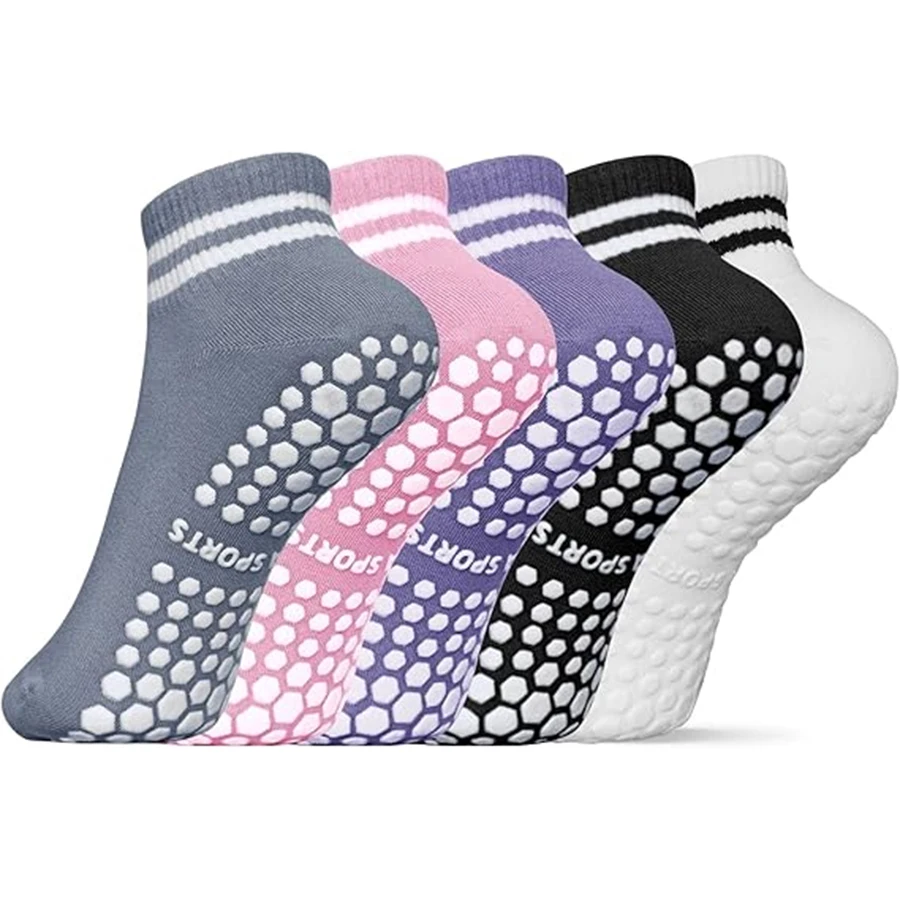 Women, for Grip Non Socks Slip Pilates Yoga Socks with Double Stripes Non Slip Socks for Workout, Ballet, Athletic Socks