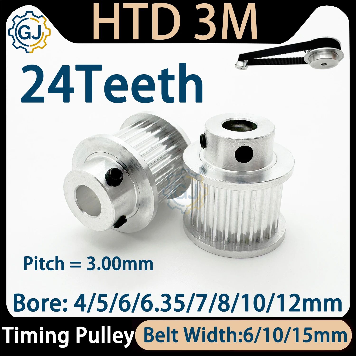 24Teeth HTD 3M Synchronous Wheel 24 Teeth BF Type Bore 4mm-12mm HTD3M Timing Pulley 24T Belt Width 6/10/15mm Pitch 3mm 3M Pulley