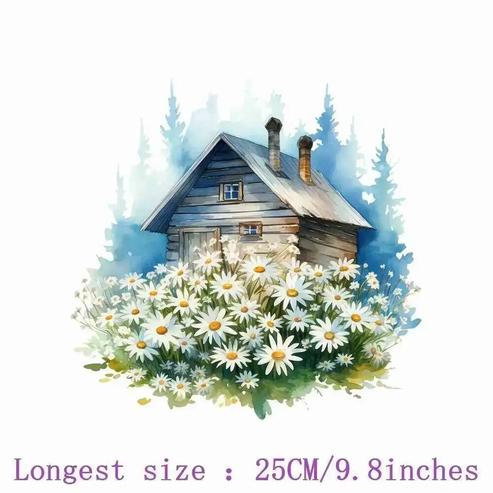 25cm Little Daisy Flower Cowboy Ironing Heat Thermal Transfer Sticker Fusible Applique Iron On Thermoadhesive Decal For Clothes