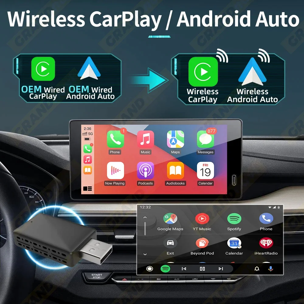 5G WIFI Carplay อะแดปเตอร์ไร้สาย Android Auto 2in1 สําหรับ iPhone โทรศัพท์ Android พร้อมปลั๊ก USB และ Play สําหรับ Volvo Benz Mg Kia Chery