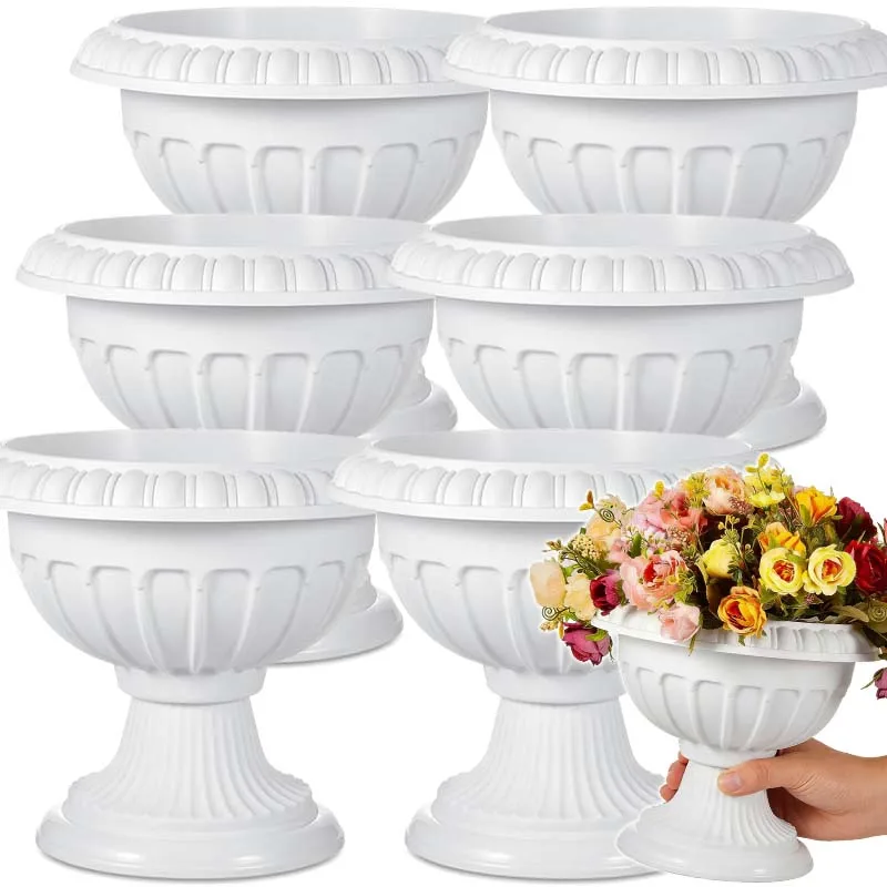 Große Kunststoff-Vasen im Römischen Säulenstil, Weiße Pflanzgefäße für Künstliche Blumenarrangements, Hochzeits- und Jubiläumsdekoration