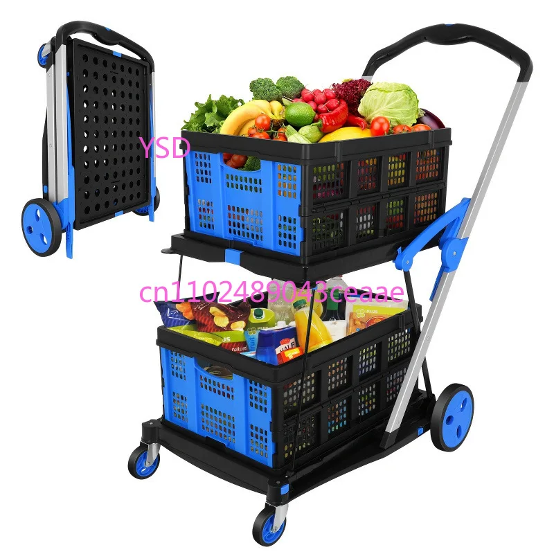 

Multi Use Functional 2 Tier Collapsible Shopping Cart with Baskets for Utility Cart