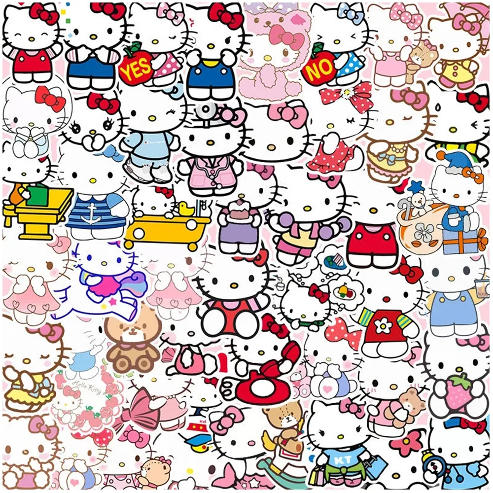 10/30/50pcs Cute Sanrio Hello Kitty Aesthetic Stickers Decal DIY Laptop Album Scrapbook Phone Kawaii Decoration Sticker Kids Toy