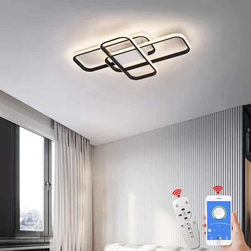 Lampu gantung Led emas/hitam Modern, lampu plafon untuk ruang tamu kamar tidur ruang belajar dalam ruangan 90-260V, Pencahayaan Dekorasi Rumah