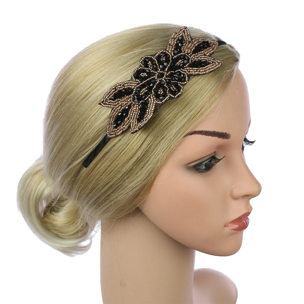 

1920S Hair Hoop Black Golden Beads Lightweight Vintage Party Headwear Wedding Performance Decorative Photo Prop Hair