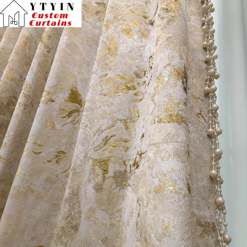 

Custom Size！！European Luxury Gold Wire Jacquard Relief Design Elegant Blackout Curtains for Living Dining Room Bedroom Decor
