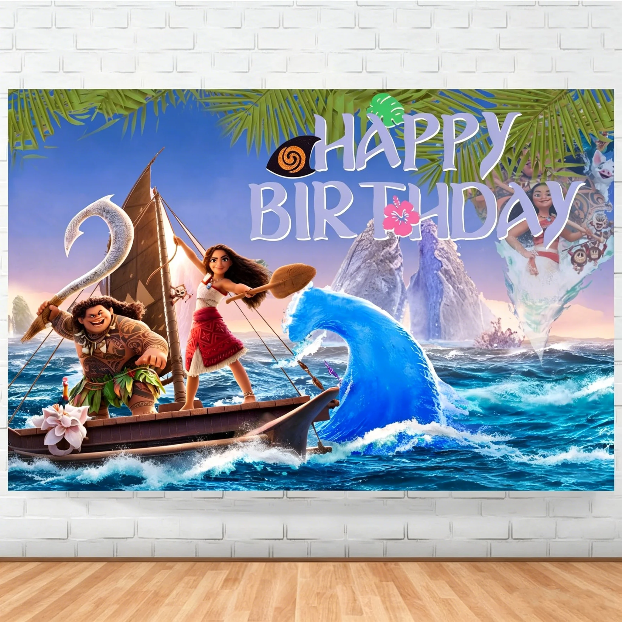 Moana Geburtstags-Hintergrund, Ozean-Abenteuer Polynesisches Themen-Geburtstags-Fotohintergrund-Banner, Tropische Insel Polynesisch