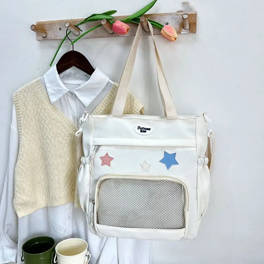 

Simple Transparent Star Itabag Solid Color JK Japanese Tote Bag Large Capacity Badge Display Canvas Crossbody Bag Girl/Boy